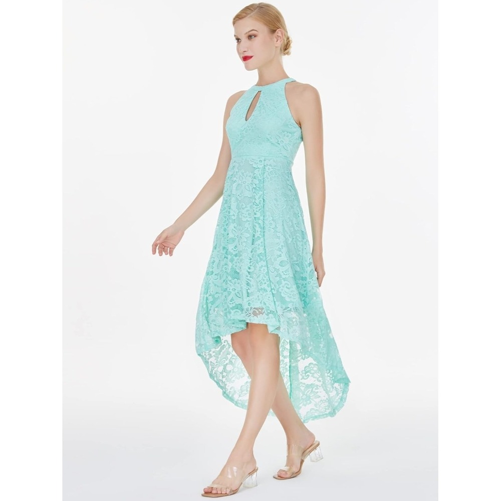 Lace Special Occasion Hi Low‎ Dress Seafoam Green Bridal Party Garden Fairy Sz M